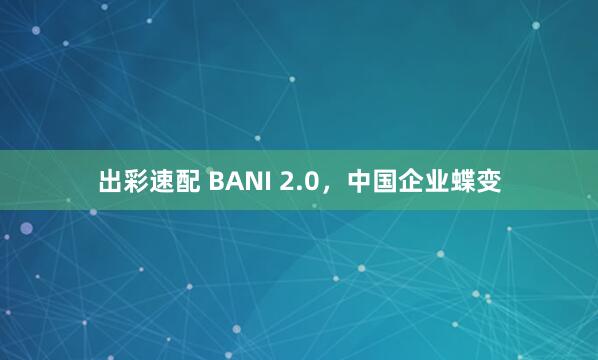 出彩速配 BANI 2.0，中国企业蝶变
