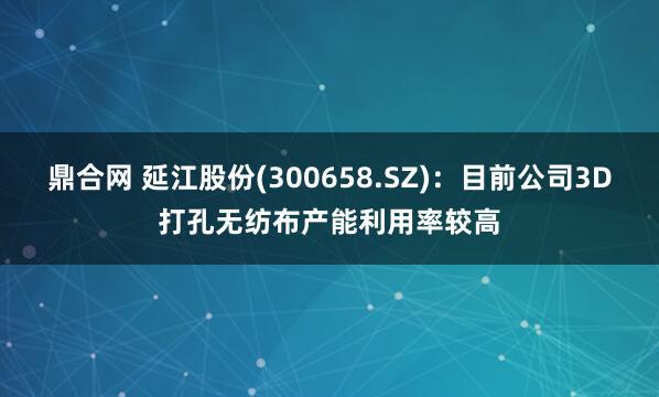 鼎合网 延江股份(300658.SZ)：目前公司3D打孔无纺布产能利用率较高